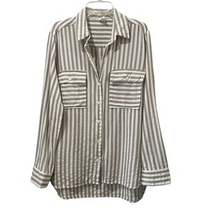 Flawless Women’s Button Down Tan and Cream Striped Shirt Size Large